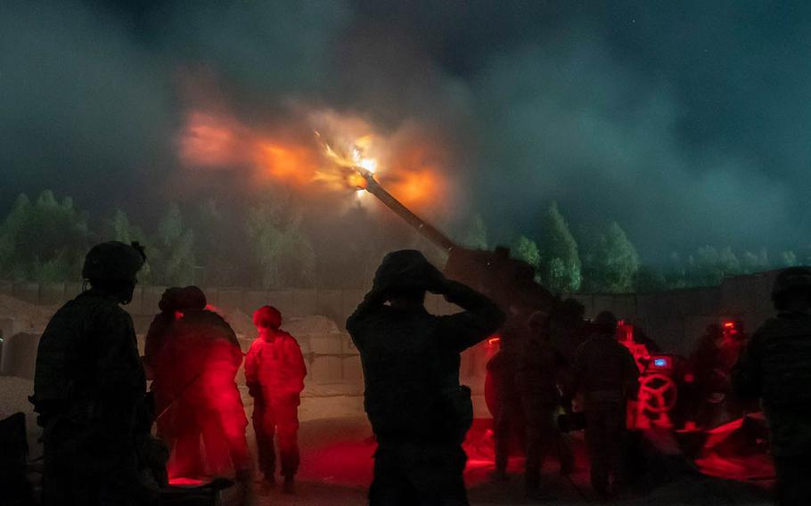 Soldiers conduct night-fire missions in support of combat operations in Afghanistan on Dec. 20, 2018.