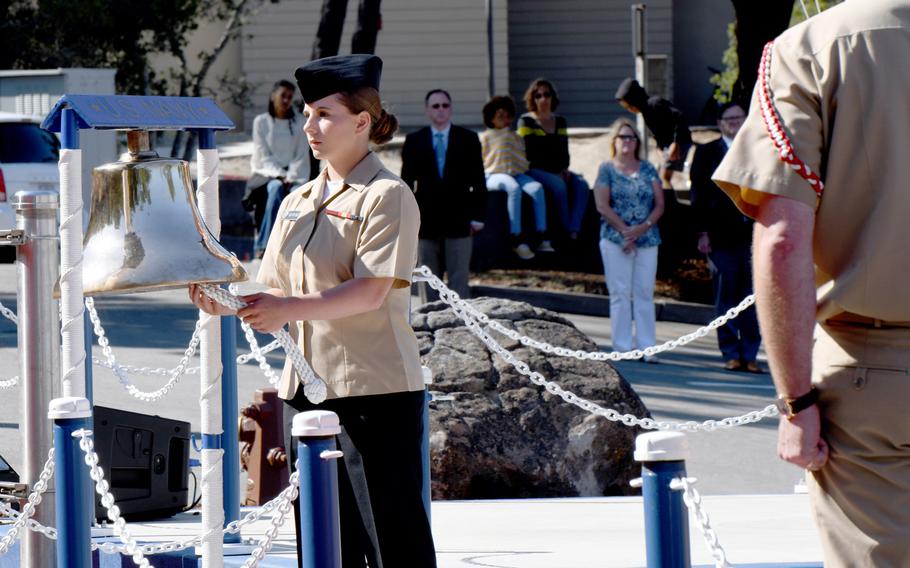 A section of of California's Presidio of Monterey, home of the Defense Language Institute, is dedicated on Wednesday, Aug. 21, 2019, in memory of linguist Senior Chief Shannon M. Kent. The mother of two and cancer survivor was one of four Americans and over a dozen locals killed in a suicide bombing in Manbij, Syria in January.