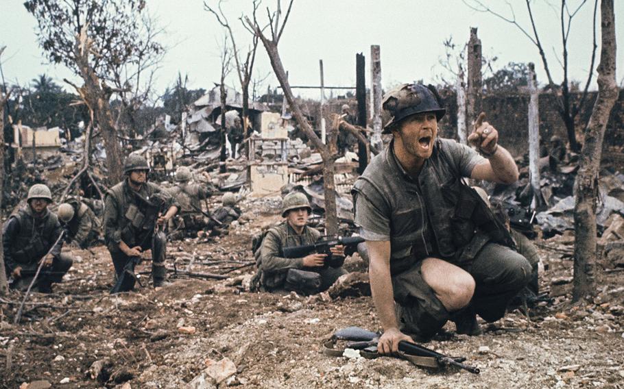 Marine Staff Sgt. Robert Thoms, also known as "Cajun Bob," leads his men in the Battle of Hue during the North Vietnamese Tet Offensive in 1968.
