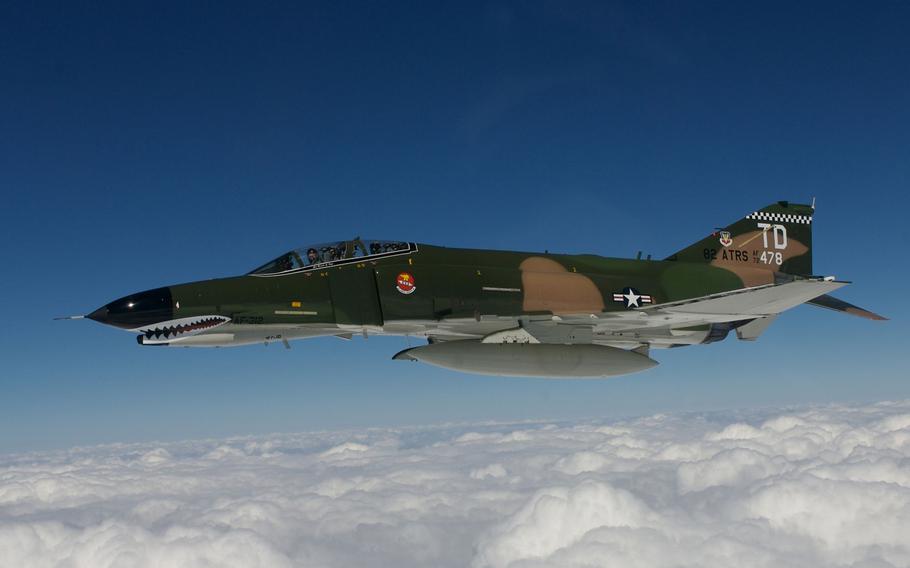 Gen. Ronald E. Keys, head of Air Combat Command, and Lt. Col. J.D. Lee fly an F-4 Phantom II on Sept. 28, 2007, during the final flight of Key's 40-year military career.  The F-4 has been retired from front line squadron service in the U.S. and is being phased out around the world.