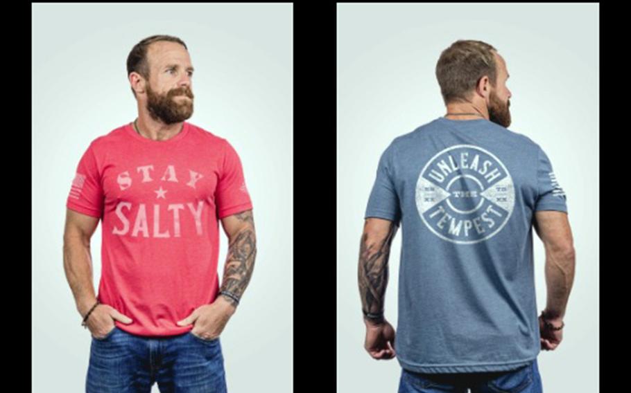 Former Navy SEAL Eddie Gallagher models items from his new apparel line, Salty Frog Gear, in this screenshot from the brand's webpage.