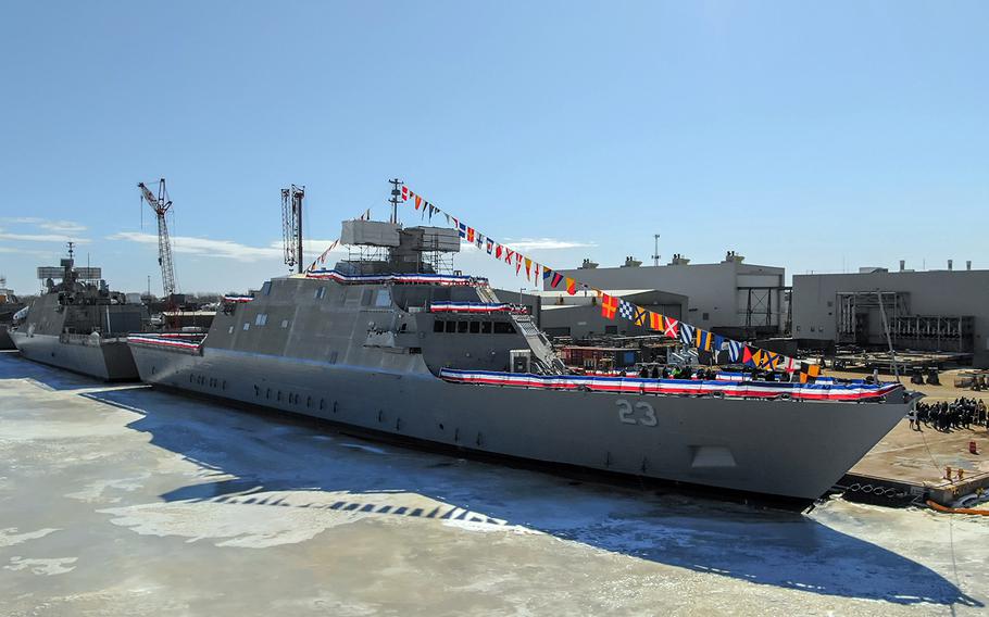 The Navy christened the USS Cooperstown, its 12th Freedom-variant littoral combat ship, in Marinette, Wisc., Feb. 29, 2020.