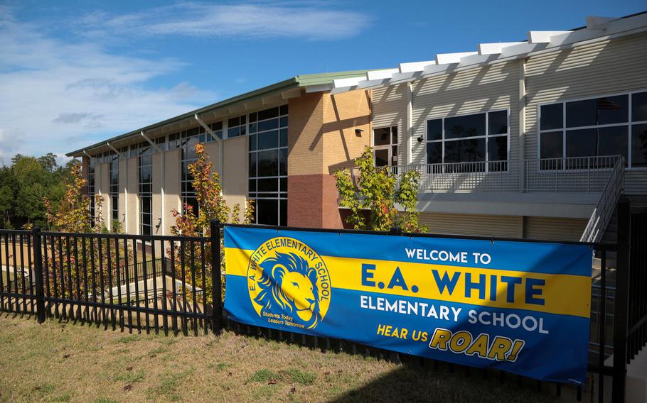 E.A. White Elementary School at Sand Hill at Fort Benning, Ga., opened in September 2018. Schools at Fort Benning are among Pentagon-run schools in the U.S. where teachers work an extra 30 minutes each workday without pay.