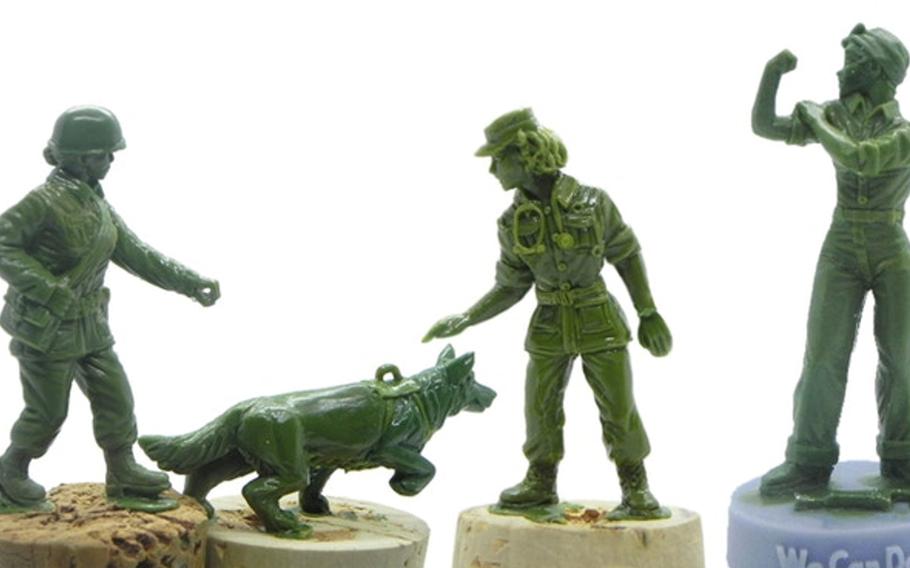 Early sculpts of the military working dog handler, dog, nurse and Rosie the Riveter figures, to be released with a line of crowd-funded plastic army women from BMC Toys are pictured here.

