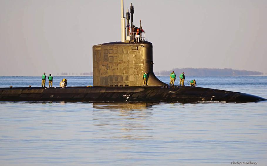 An undated photo on the commissioning committee Facebook page shows the USS Vermont, the Navy's newest Virginia-class submarine, prior to its commissioning in Connecticut on April 18, 2020.