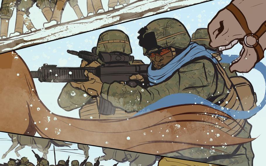 Marines take on the Taliban and the conflict mineral trade in the mountains of Afghanistan in Maximilian Uriarte's new graphic novel, "Battle Born: Lapis Lazuli."