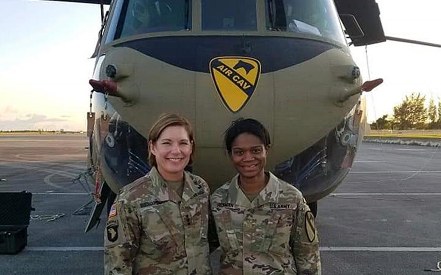 Maj. Jamie Hickman, seen here with Lt. Gen. Laura Richardson, says there are signs of progress, but that the military still has a long way to go to deal with issues of race.
