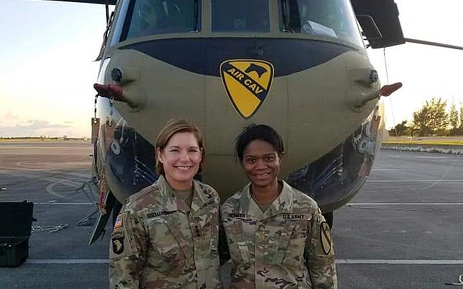 Maj. Jamie Hickman, seen here with Lt. Gen. Laura Richardson, says there are signs of progress, but that the military still has a long way to go to deal with issues of race.

