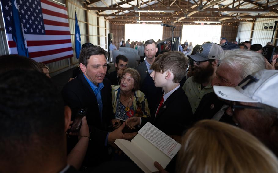 Florida Gov. Ron DeSantis (R) speaks with supporters June 2, 2023, at the Grove on Augusta, in Gilbert, S.C. 