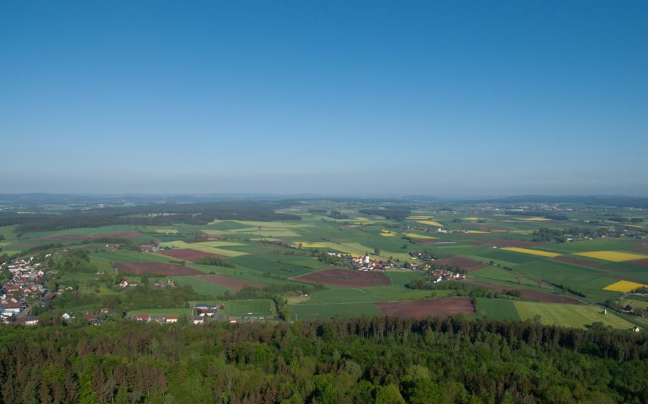 From the observation tower on top of the Rauher Kulm mountain near Grafenwoehr, Germany, visitors will get an unobstructed, 360 degree view of the surrounding area. 

