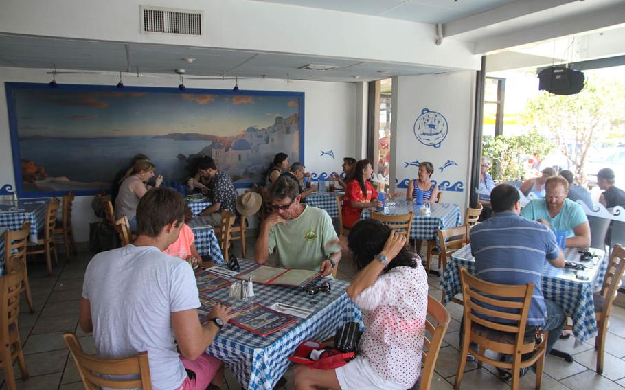 Greek Marina's interior is casual and true to its ocean-going name.