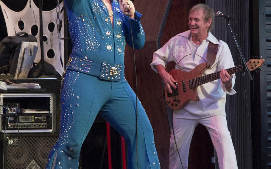 An Elvis impersonator performs at the Fremont Street Experience in downtown Las Vegas.