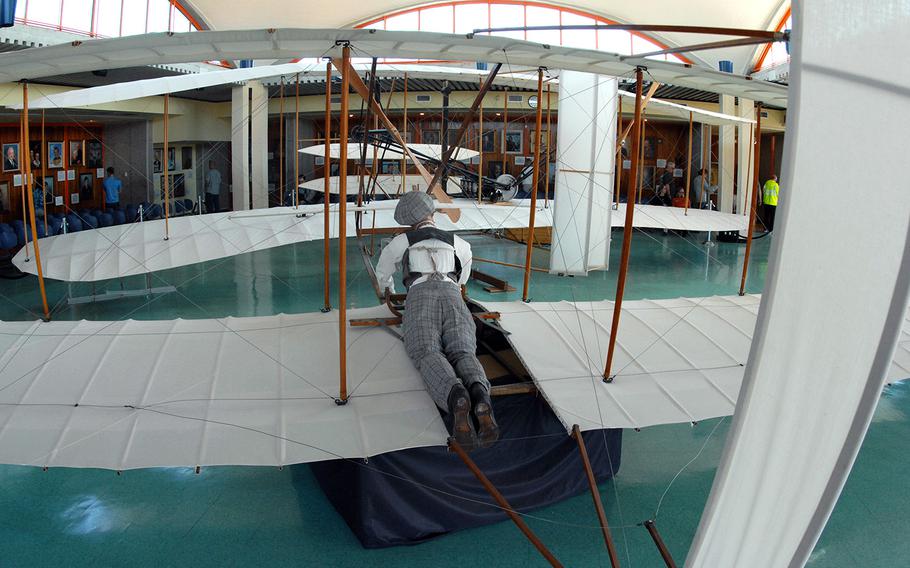 Replicas of pioneer aircraft at the Wright Brothers National Memorial in Kitty Hawk, N.C.