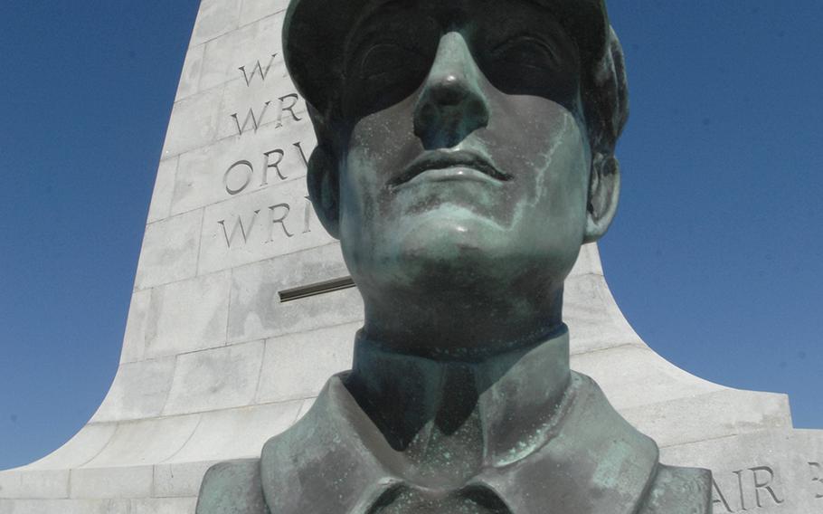 A bust or Wilbur Wright at the Wright Brothers National Memorial in Kitty Hawk, N.C.