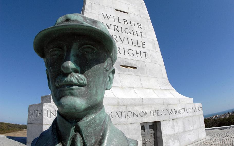 A bust of Orville Wright at the Wright Brothers National Memorial in Kitty Hawk, N.C.