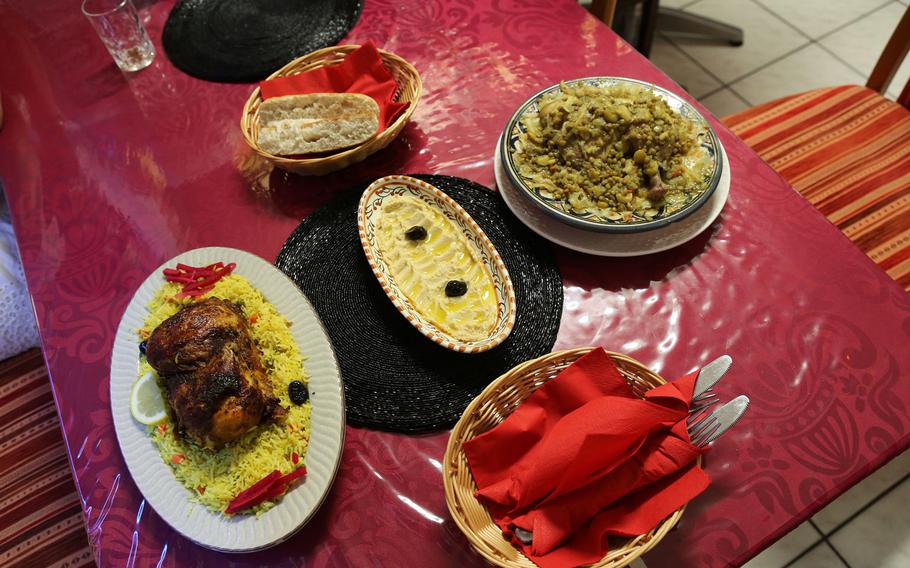 A dinner for two of Rfissa and grilled chicken as served at the Moroccan restaurant Atlas Kueche in Kaiserslautern, Germany.


