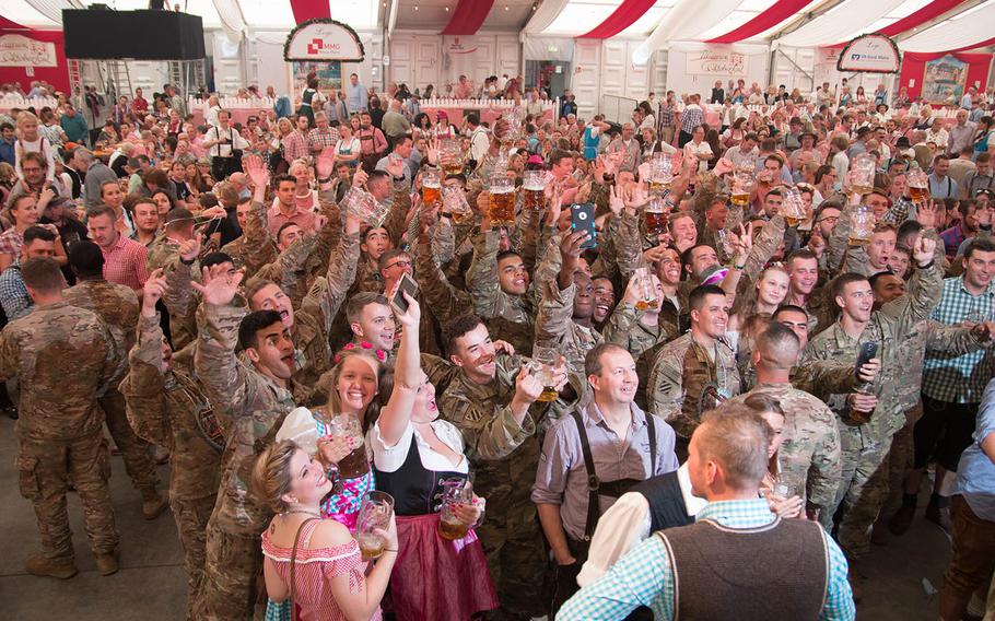 U.S. soldiers enjoy a toast at the Mainzer Oktoberfest in 2016. Courtesy of Mainzer Oktoberfest
