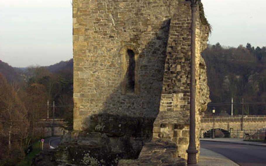 The ruins of a guard tower known as the "hollow tooth" in Luxembourg.