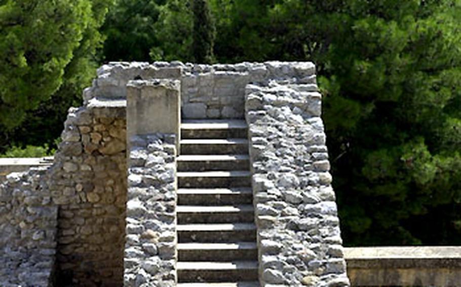 A stairway leads to nowhere at the ruins of the Minoan Palace of Knossos.