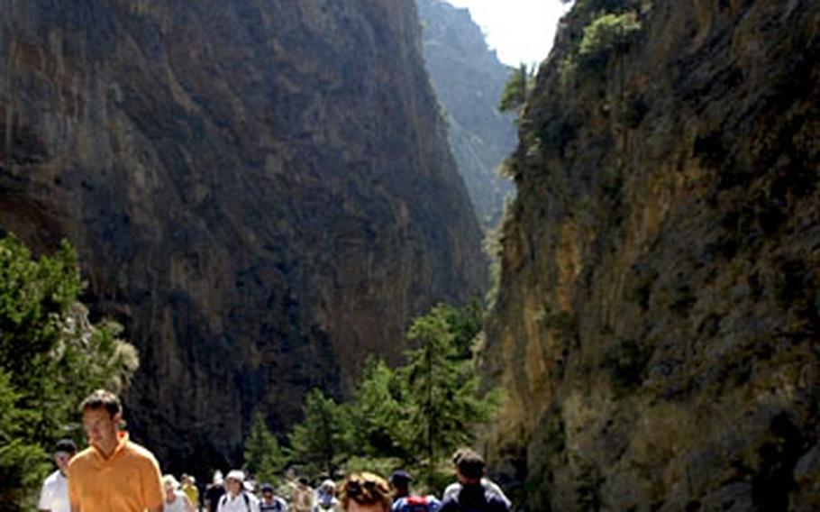 Walking through the Samaria Gorge. Just over 11 miles long, it is Europe&#39;s longest.