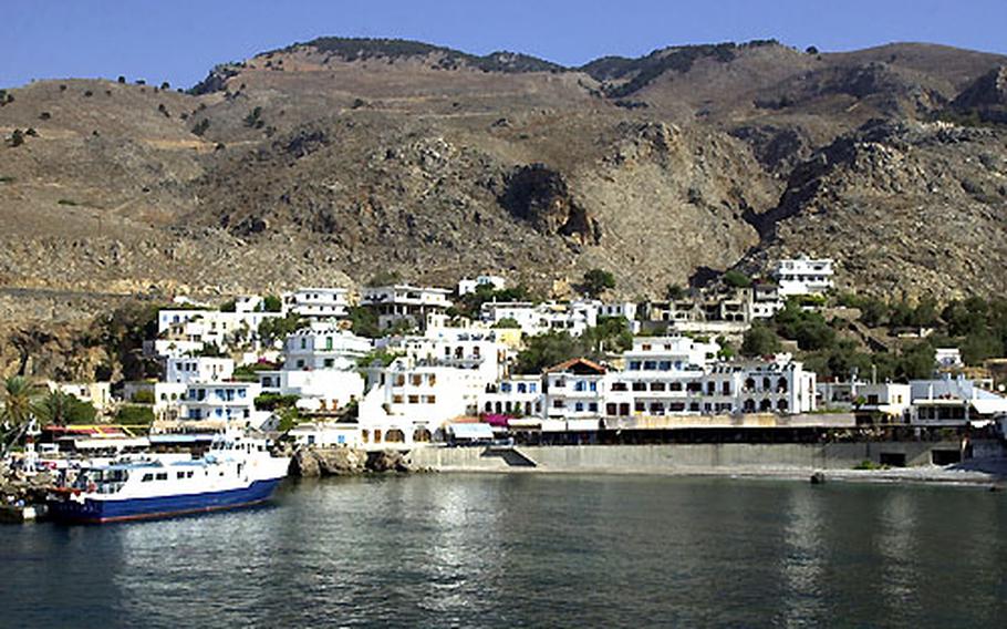 The little town of Hora Sfakion, on Crete&#39;s southern coast, is the port for ferries going to and from Agia Roumeli and the Samaria Gorge. It was from here that Allied troops were evacuated during the Battle of Crete in World War II.