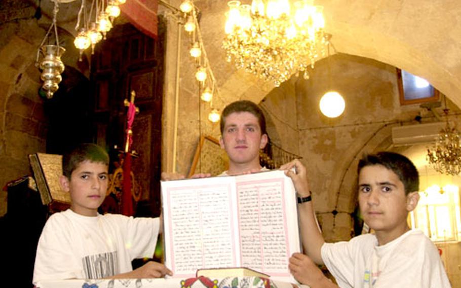 Southeastern Turkey is one of the last bastions of Syrian Orthodox Christianity. These boys at a church in Mardin display a text in Suriani, or Aramaic, which is the language Jesus probably spoke.