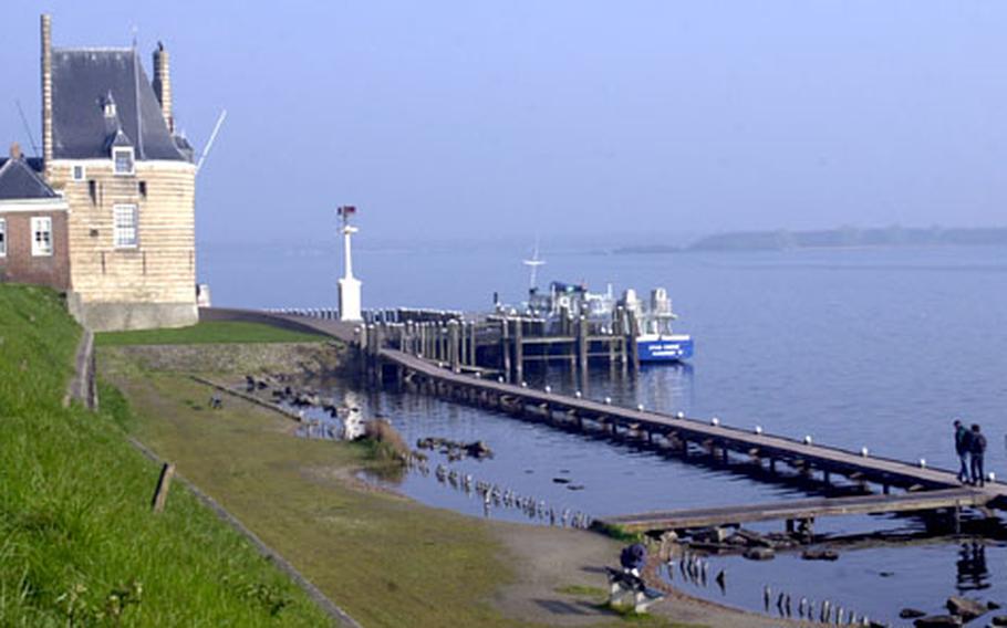A view of the Campveerse gate, which opens on to the lake Veerse Meer at Veere.