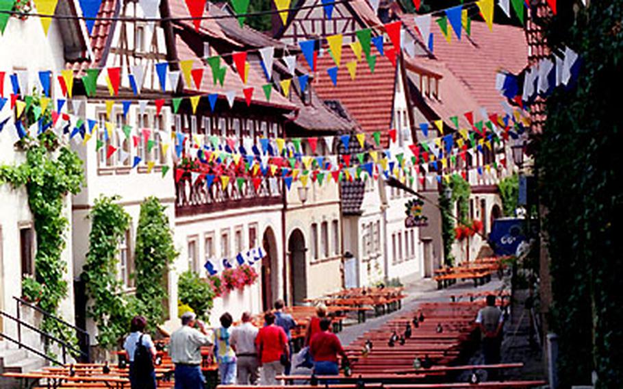 The picturesque town of Zeil am Main, Germany, waiting for the start of the wine festival on Sunday and the first visitors to come.