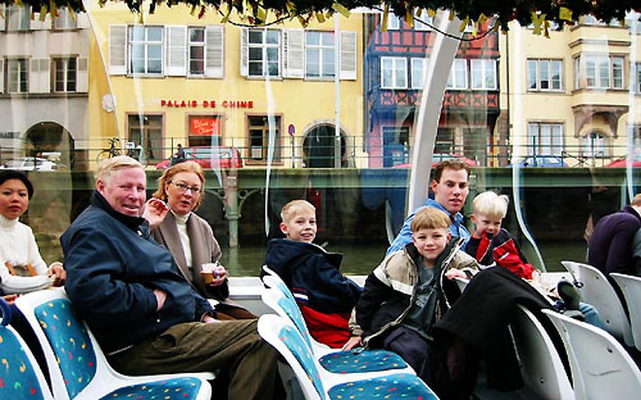 Three of the Moise kids and relatives take a boat tour of Strasbourg, France. Enjoying the tour, from left, are Richard Moise and Helen Moise and their grandchildren Kyler, 9, Bailey, 7, and Rohan 4, along with the boys&#39; uncle Jared Moise.