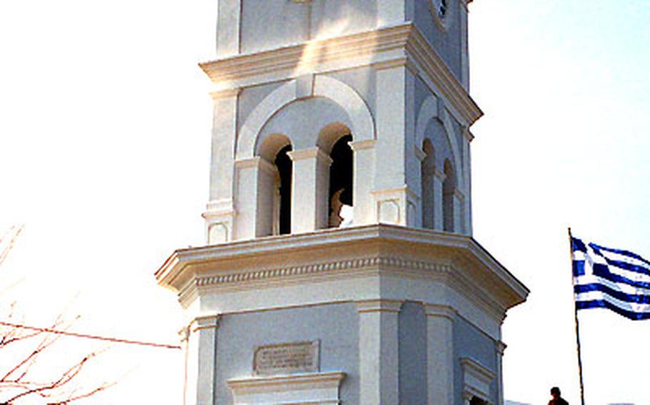 The clock tower on Poros allows for a nice view of the island.