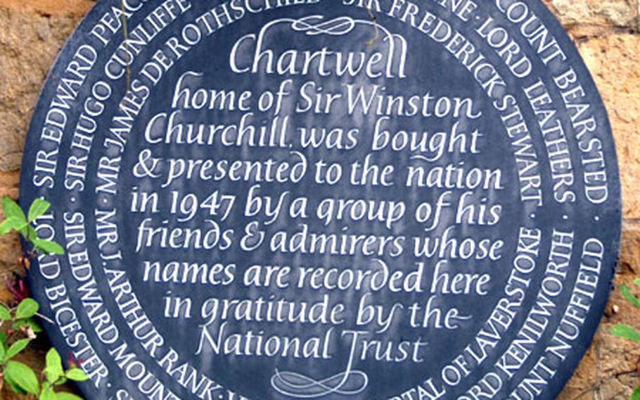 A plaque at Chartwell honors the donors who helped the National Trust acquire Winston Churchill&#39;s home.