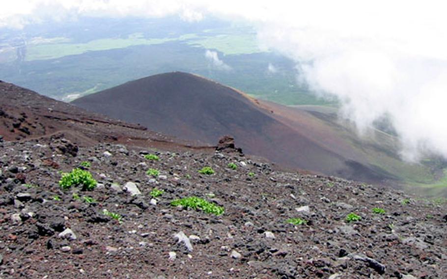 The view down, from between the 6th and 7th stations on Mount Fuji.