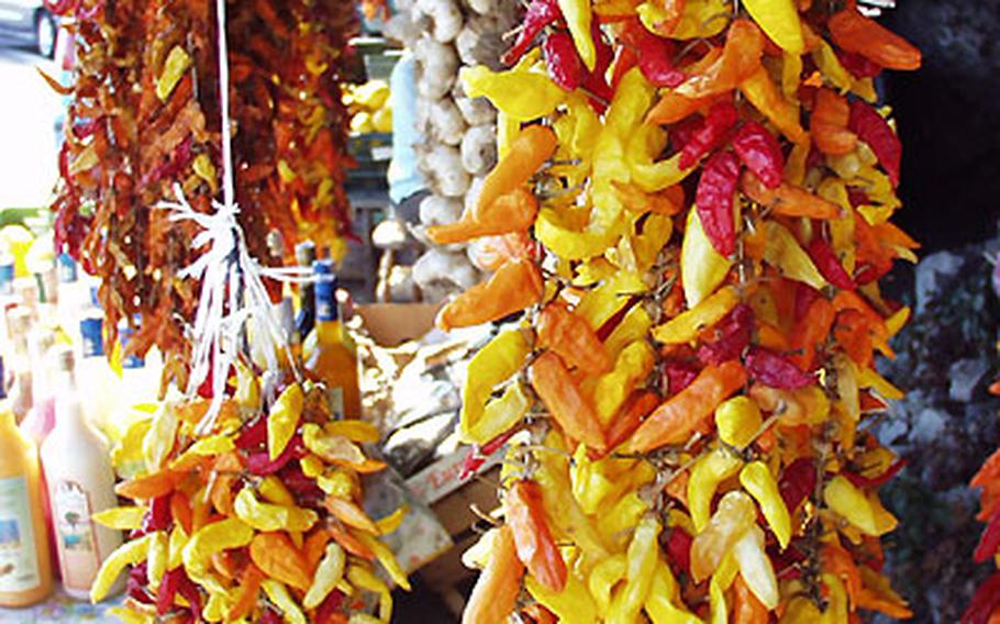 Vendors along the winding State Road 163 sell peppers and other fresh produce.