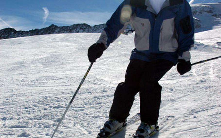 Sunshine and blue skies graced the Rettenbach glacier for Ramona McCamish of the Kaiserslautern, Germany-based Tannebaum Ski Cub. Several clubs from U.S. military communities skied this season’s opening weekend in Tirol.