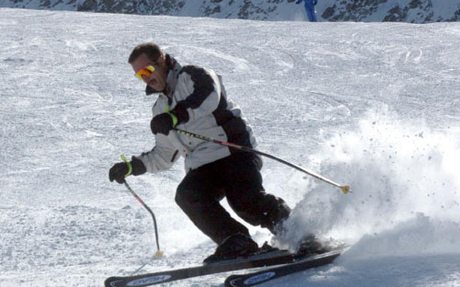 Downhill enthusiasts flock to Alpine glaciers for early season runs. This year snow fell on the peaks above Sölden, Austria, in late September, replacing some of the glacial cvoering that was lost this summer because of high temperatures.