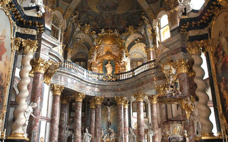 Inside the 18th century Hofkirche (Court Chapel) of the Residenz in Würzburg.