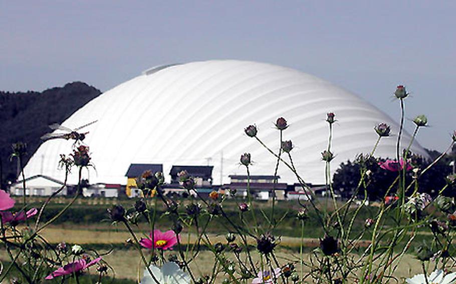 Jukai Dome (Sea of Trees Dome) in Odate, Akita, is made of wood. The Teflon roof is supported by assembled cedar lumbers. Cedar is the indigenous product of Akita. Akita has a lot of snow in winter and the dome is very popular among people there. It is used 98 percent of the year. People enjoy baseball in the winter time. The architect who designed it predicts domes will become more popular in northern Japan.