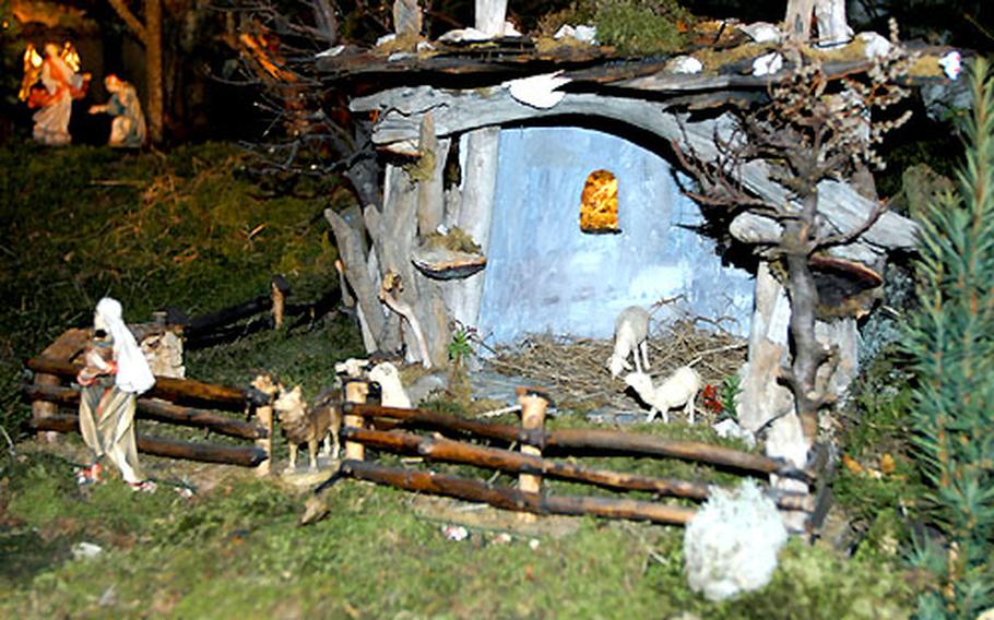 This section of the manger scene at Michelsberg Monastery, one of the stops on the Krippenweg, or crib trail in Bamberg, shows that the manger has not yet been placed in the stable. St. Michael’s is one of the churches on the trail that change the scene daily to reflect events leading up to the birth of Christ.