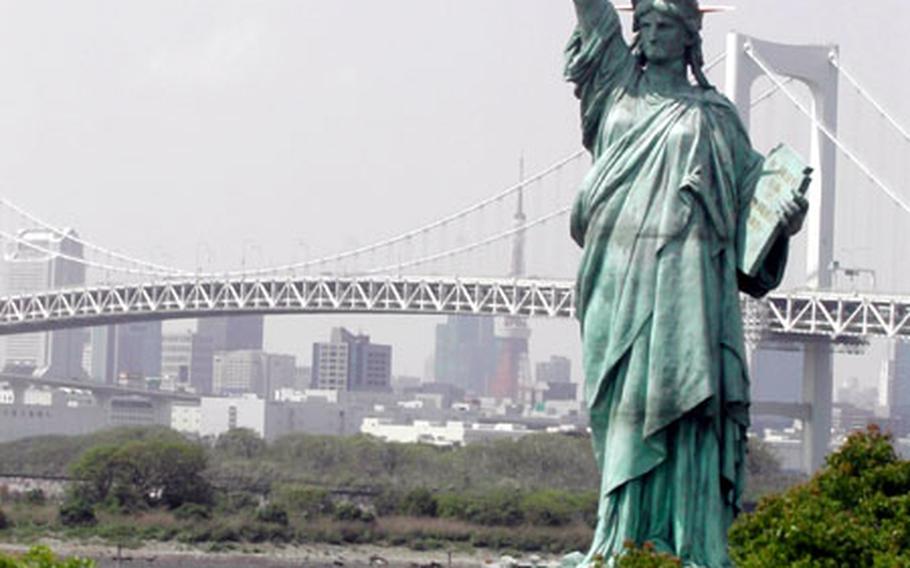 A replica of the Statue of Liberty at Tokyo Harbor.