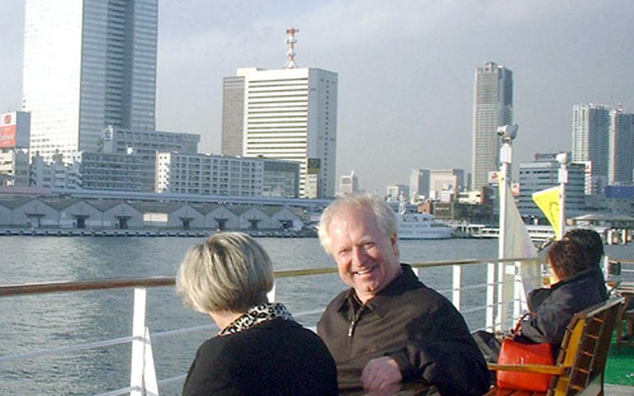 Tourists from Poland on the Tokyo Water Cruise by Tokyo Cruise Ship Co., which provides shuttle service between Hinode Pier and Odaiba Seaside Park.