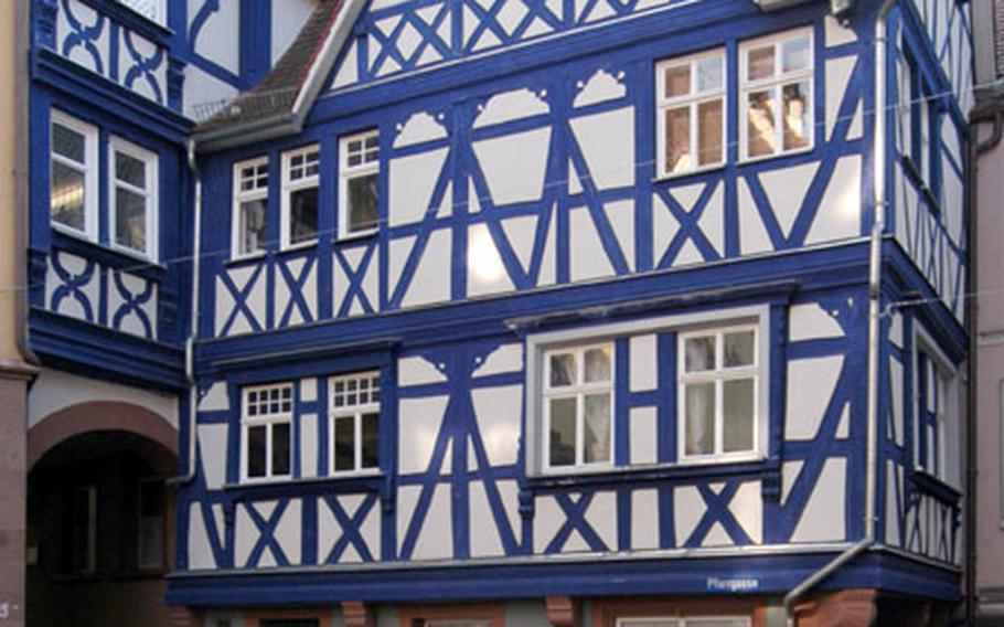 The Blaues Haus, or blue house, in Wertheim dates back to 1793. It gets its name from its half-timbered beams that are painted blue with an expensive paint made from cobalt pigments.