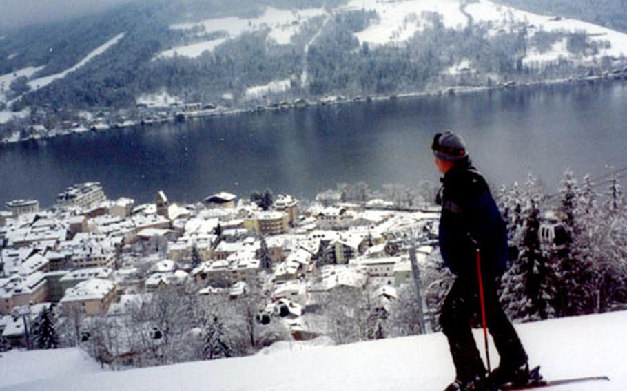 The black Number 11 slope from Berghotel Schmittenhöherun offers a beautiful view of the picturesque ski town of Zell am See, with its church tower, old buildings and lake. Skiers get a great view of the area from any of more than 80 miles of slopes there and in neighboring Kaprun.