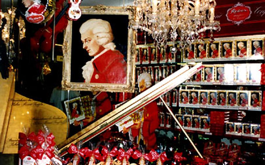The Mozart café/konditorei in Bad Reichenhall features lavish displays of Mozart candy, called "Mozart Kugeln."
