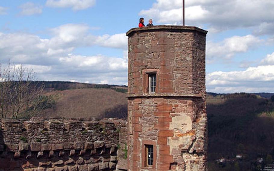 Visitors to the Dilsberg castle can climb the tower&#39;s spiral staircase for a panoramic view at the top.