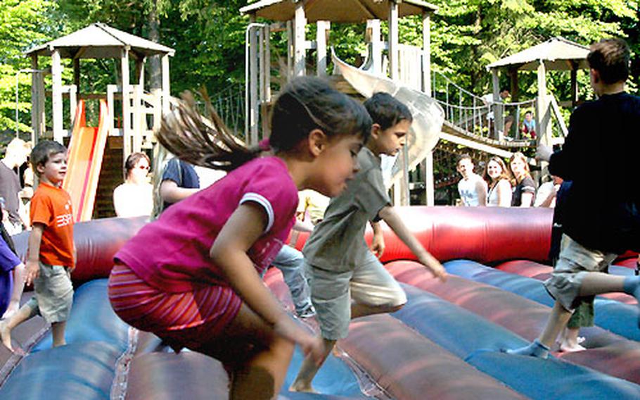 An air-filled trampoline is a free attraction inside the Märchen Paradies, and the kids seem to love bouncing on it.