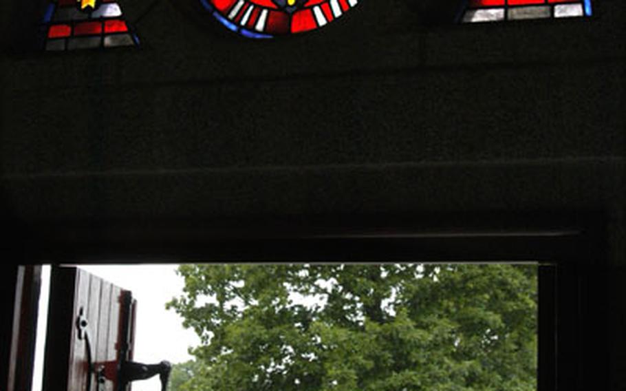 Brittany American Cemetery, seen through the gate of the chapel.