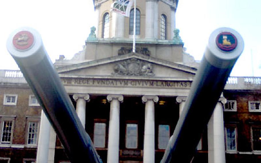Two large naval guns seem to guard the Imperial War Museum, where an exhibit telling the story of D-Day has opened. The exhibit — open until May, 2005 — tells the story of individuals who were involved with planning and execution of the invasion of Europe in June 1944.