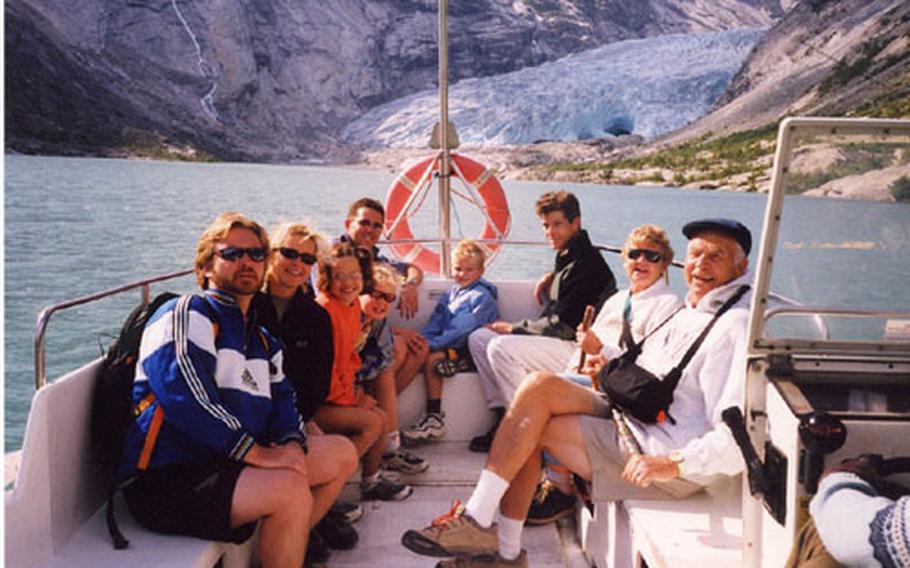 The McDonalds go for a ride through a Norwegian fjord, with Jeanne&#39;s parents, brother and a friend. From left are Kevin, Jeanne, Casey, Brooke, her brother, Brody, and the friend and parents. Jeanne&#39;s grandfather was born in Norway, and her mother&#39;s dream was to see the house where he was born.