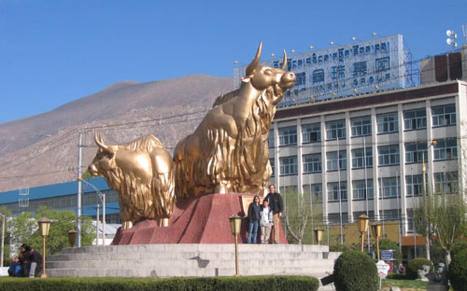 “Yak Central” in the middle of a roundabout in Lhasa.