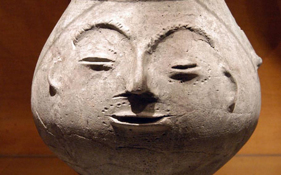 This clay pot with a face on it is on display in the Saalburg&#39;s museum, located in the horreum, the fort&#39;s granary.